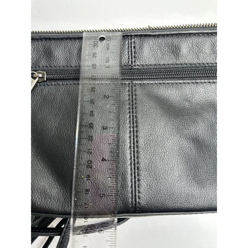 The Sak Filmore Purse Fringe Woven Black Leather Crossbody Clutch - Picture 14 of 16